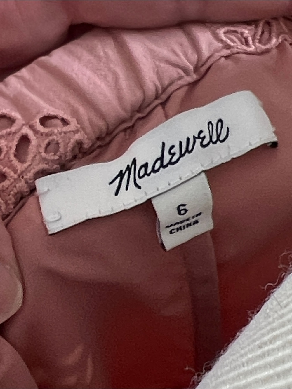 Madewell Eyelet Off-the-Shoulder Dress Dusty Rose Pink Lace Scalloped Size 6 - Picture 3 of 8